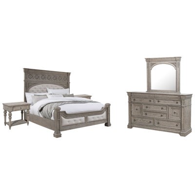 Très grand lit à panneau ouvert 2 tables de chevet et commode avec miroir Bory