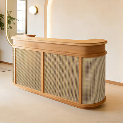 Elegant Vintage Rattan Reception Desk With Secure Storage And Noise-Reducing Features