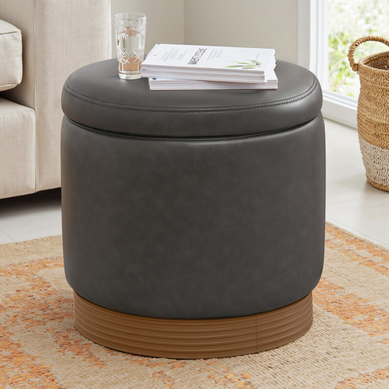Round Ottoman With Storage, 360° Rotatable Stool, Hidden Storage Ottoman For Living Room, Gray