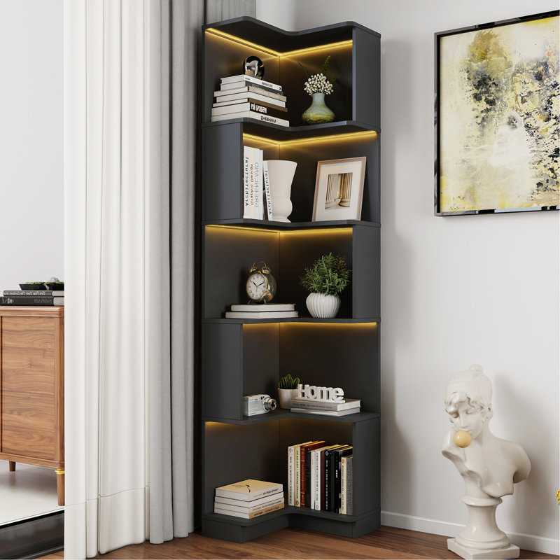 Étagère d'angle avec bibliothèque à 5 niveaux avec chicane