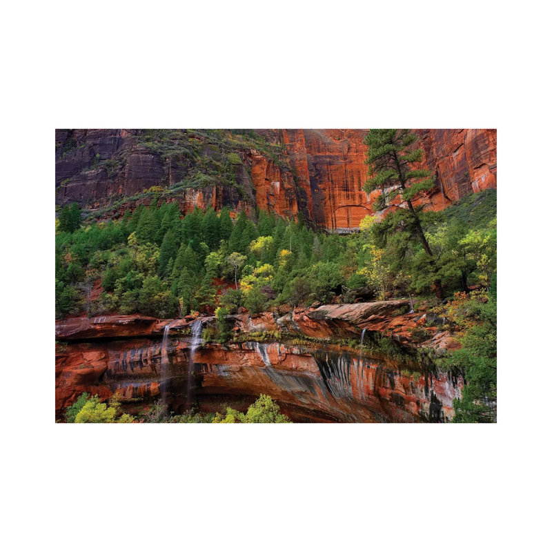 Cascades Tumbling 110 Feet At Emerald Pools, Note The Black Streaks Called Desert Varnish, Zion National Park, Utah IV by Tim Fitzharris - Wrapped Canvas Print