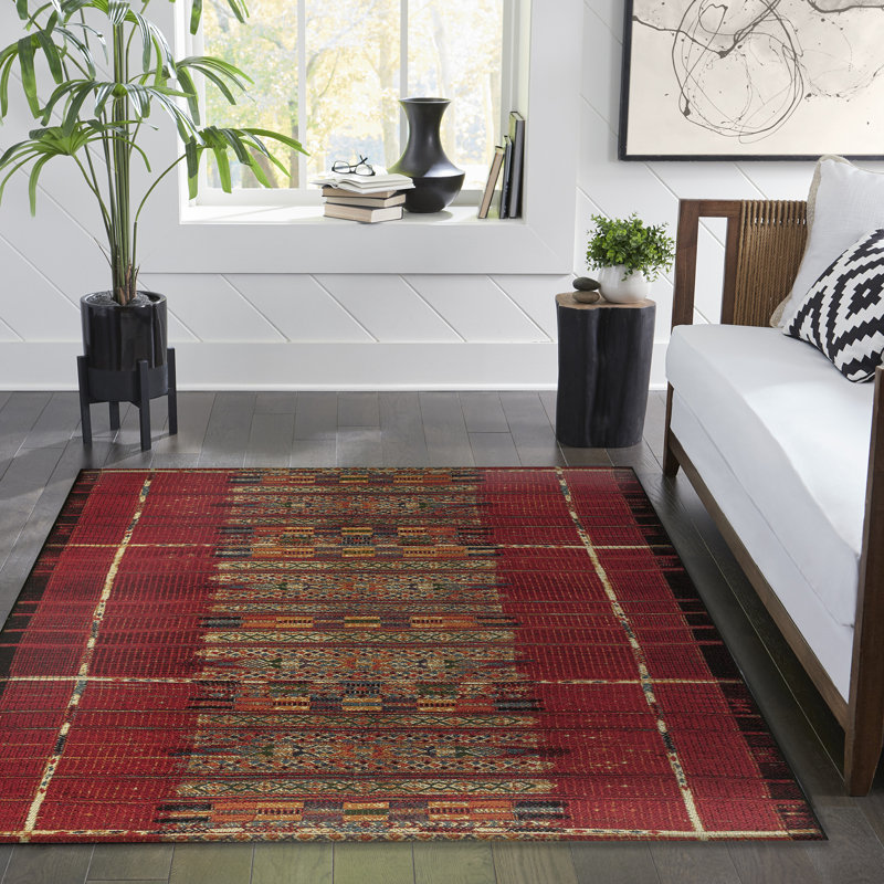Power Loom Polypropylene Red Rug, Rectangle 7 pi 10 po x 9 pi 10 po