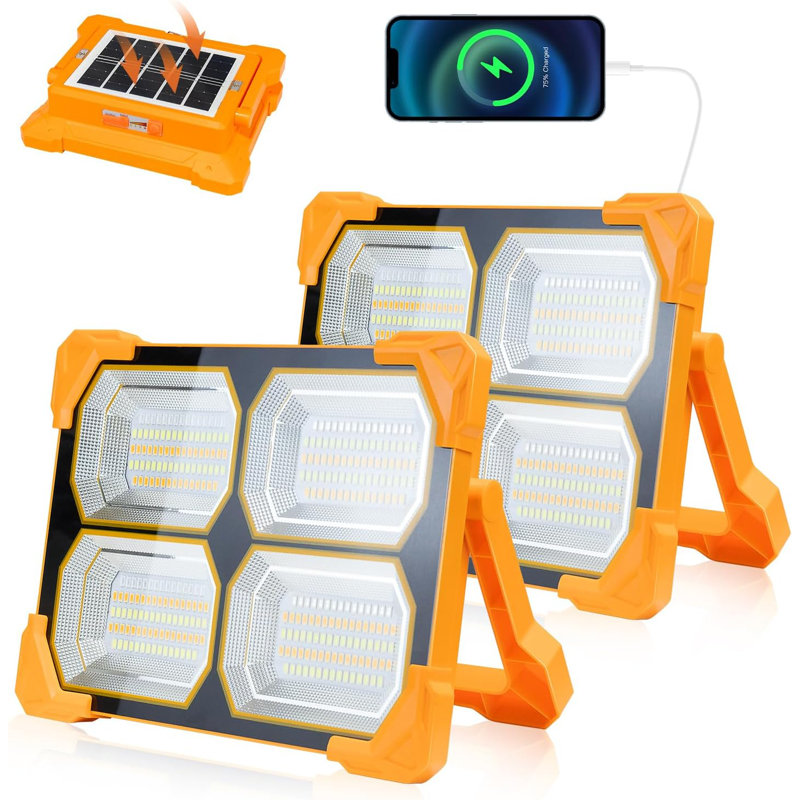 Lampe de travail solaire portative à DEL - Lampe de travail solaire rechargeable à DEL de 300 W, lampe de travail magnétique avec IP66 imperméable, lampe de travail portative à énergie solaire pour camping d'urgence (paquet de 2)