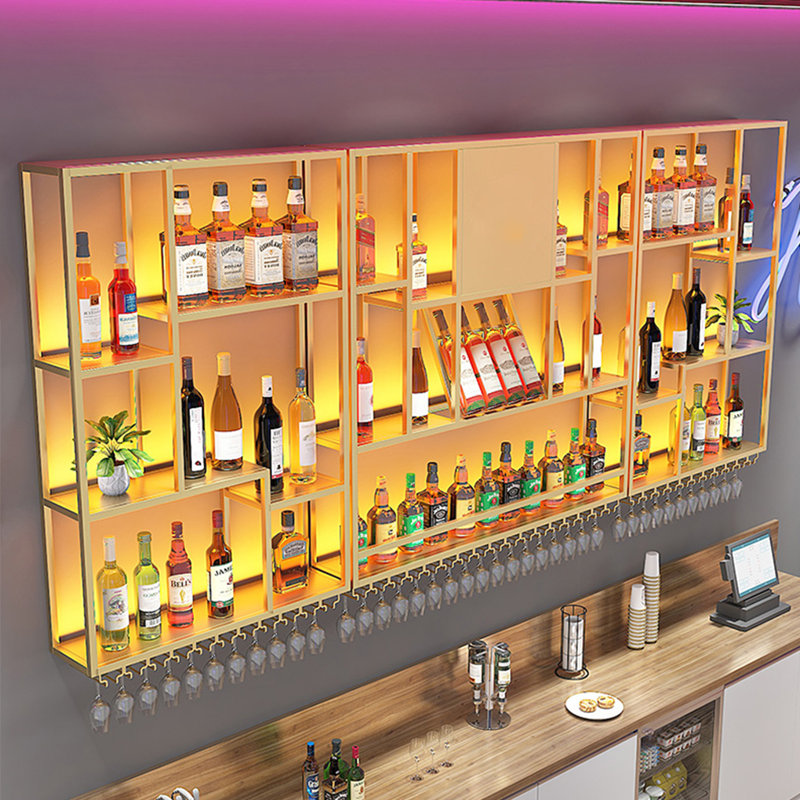 Support à vin mural en métal, Doré, H 47,2 po x l 78,7 po x P 7,8 po
