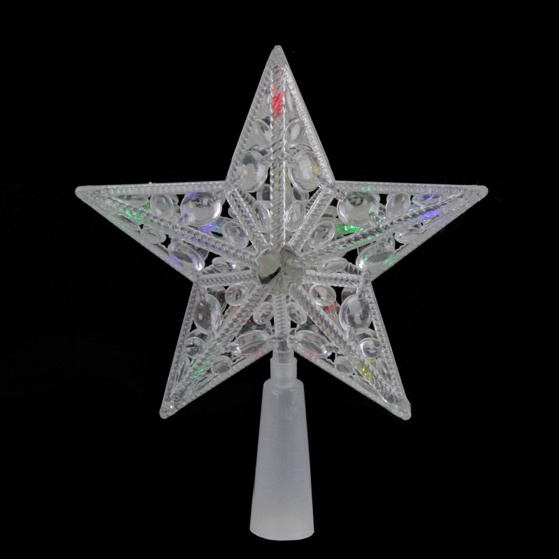 Clear Crystal Jeweled Star Christmas Tree Topper with Multicolor Lights