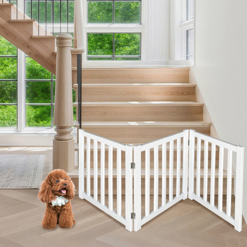 Barrière pour animaux pliable autoportante en bois massif pour chiens, 3 panneaux pour les portes, les escaliers, les couloirs, etc.