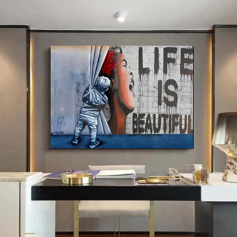 40*30,Street Graffiti Wall Art Decor Life Is Beautiful Large Abstract Pictures Painting.