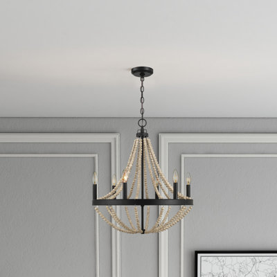 Starry 6 - Lights Wooded Bead with Matte Black Painted Finish Pendant