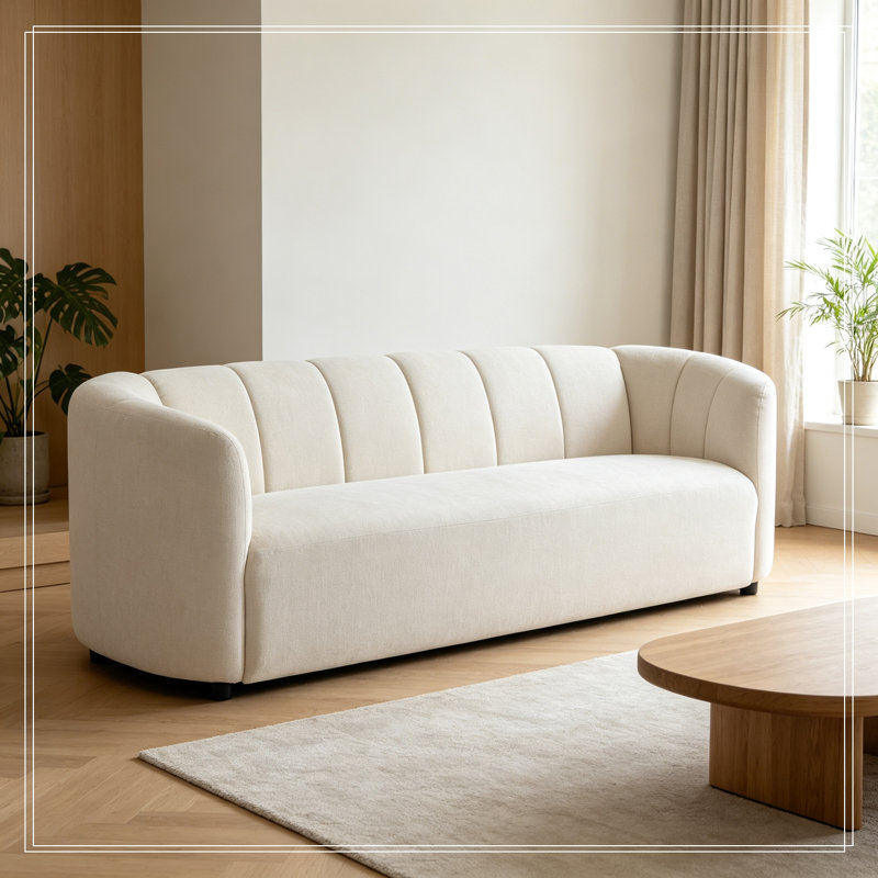Canapé incurvé en chenille avec assise moelleuse, Beige