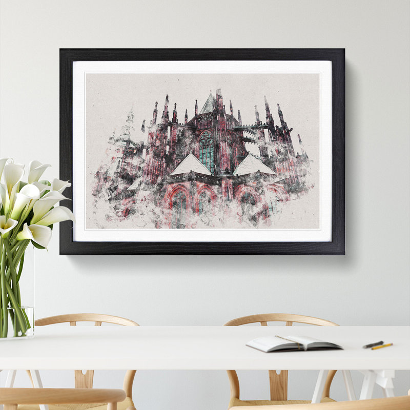 Prague Castle In The Czech Republic - Single Picture Frame Print on Wood, 27cm H x 36cm W x 2cm D, Black Framed