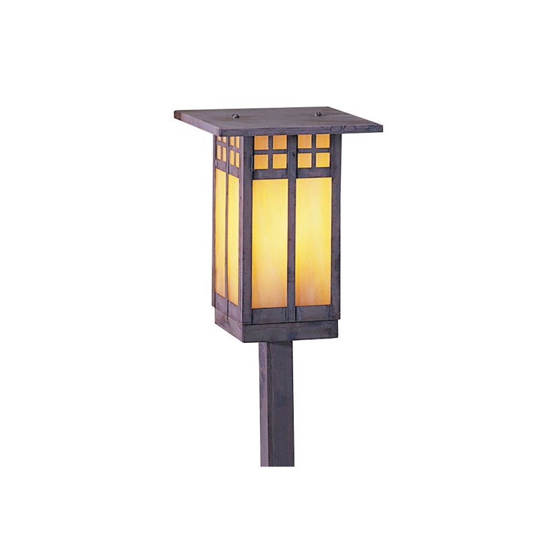 Éclairage de sentier 1 lumière Glasgow, H 17,38 po x l 6 po, Brun rustique, Bleu et blanc opalescent