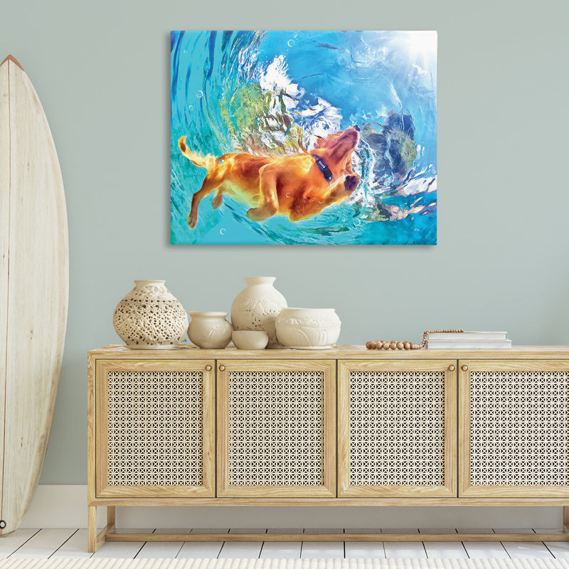 Art sous-marin de chien nageant sous l'eau par Masey St. Studios, H 36 po x l 48 po