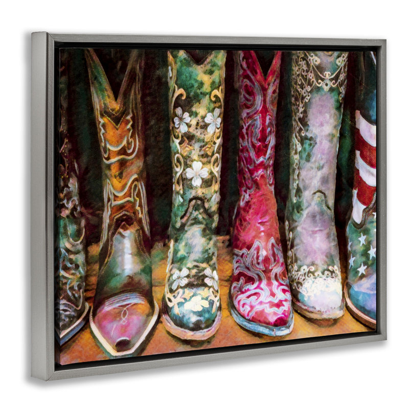 Cowboy Boots Various Bold Designs, 25" H x 31" W, Luster Gray Floater Frame