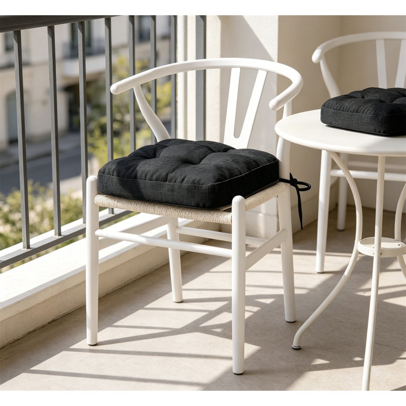 Set of 2 Tufted Foam Dining Chair Cushions 16.5"x16.5"x3.5", Black, 2, Black