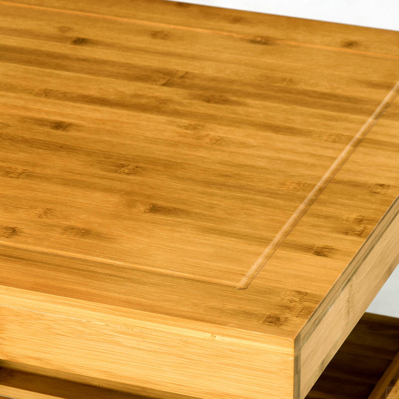 Bamboo Kitchen Island Cart On Wheels With 2 Storage Drawers And Open Shelves