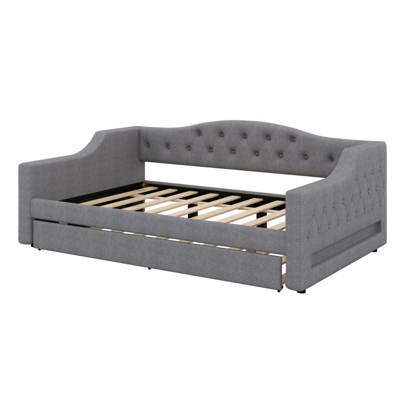 Upholstered Daybed With LED Belt And 2 Drawers, Gray