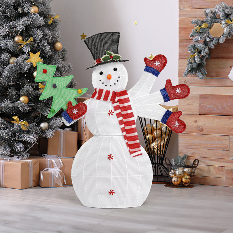 Décoration de Noël bonhomme de neige illuminé 2d agitant les mains 