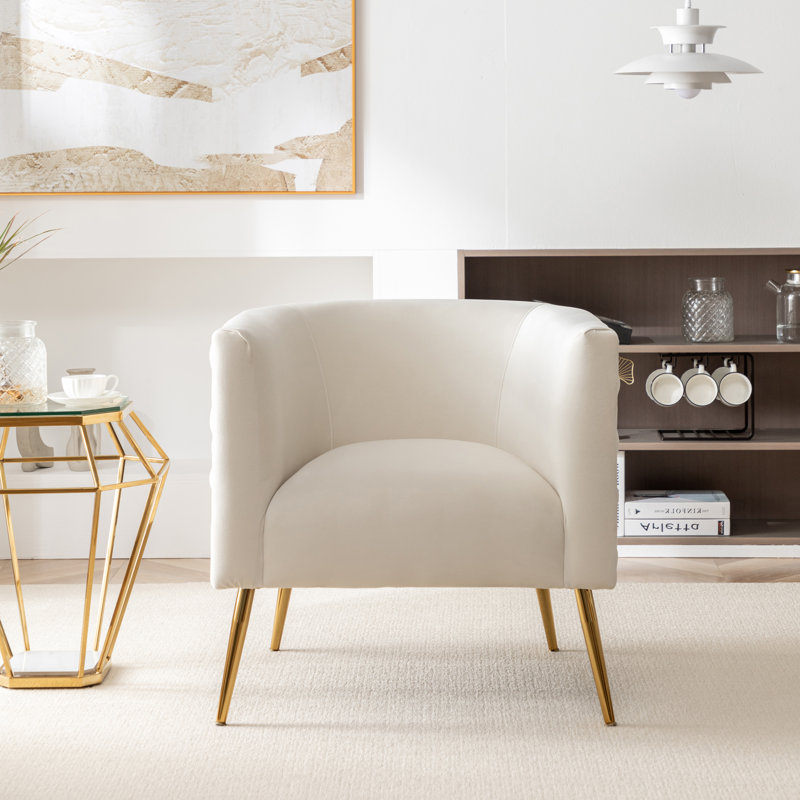 Cristen Velvet Barrel Chair, Beige Velvet, 1