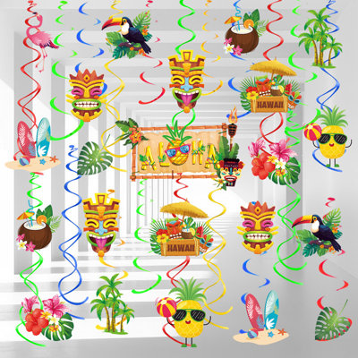 32pcs Aloha Party Decorations Hawaiian Luau Hanging Swirls