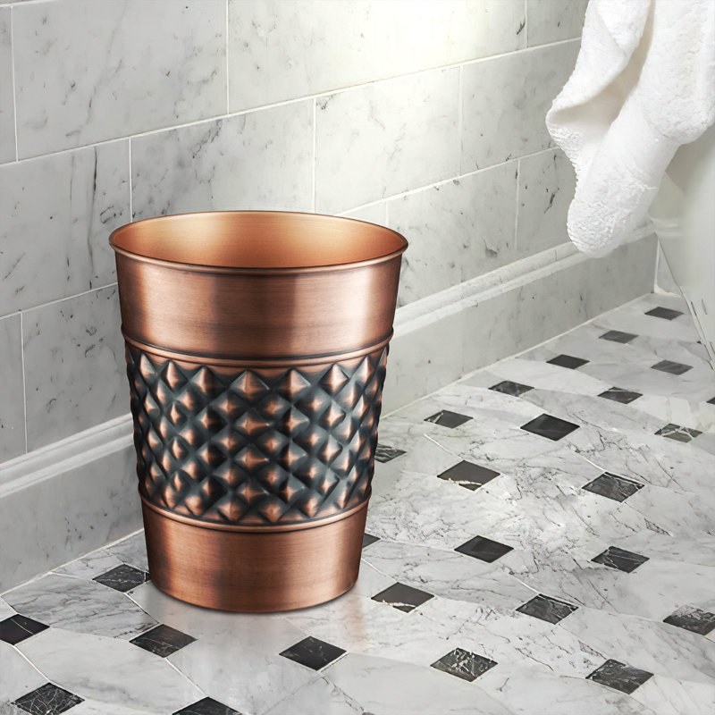 Geometric Embossed Metal 1.7 Gallon Waste Basket, Copper