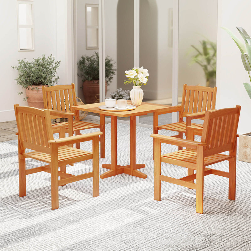  Patio Chairs Set Of 4 Outdoor Wooden Dining Chairs With Inclined Backrests