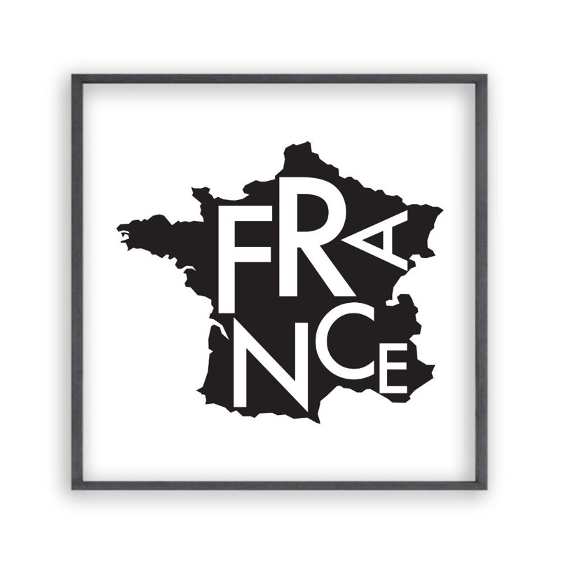France Map - Print, Black Oak Frame, 30 cm H x 30 cm W x 2.5 cm D