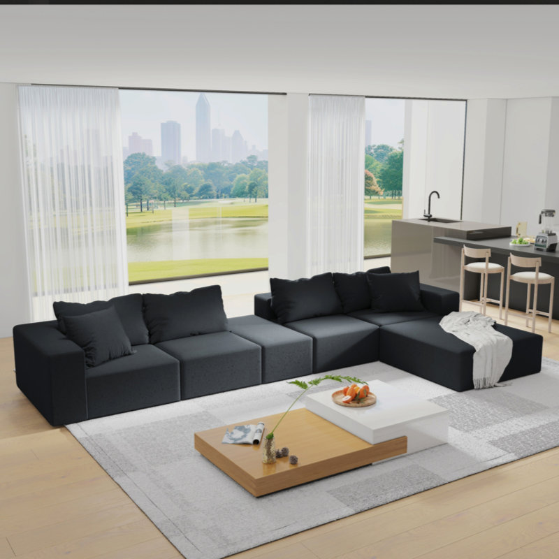 Ensemble de canapé modulaire rembourré de style moderne sans dossier, avec canapé modulaire de L de 132 po et 6 coussins, canapé-lit combiné gratuit pour le salon, la chambre à coucher