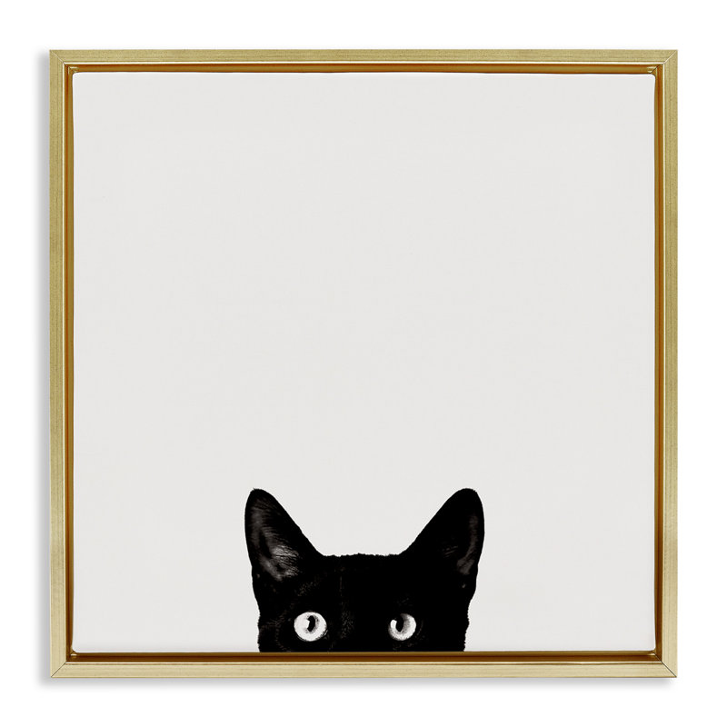 «Black Cat Peeking From dessous», art mural encadré par Jon Bertelli pwp-156, H 18 po x l 18 po