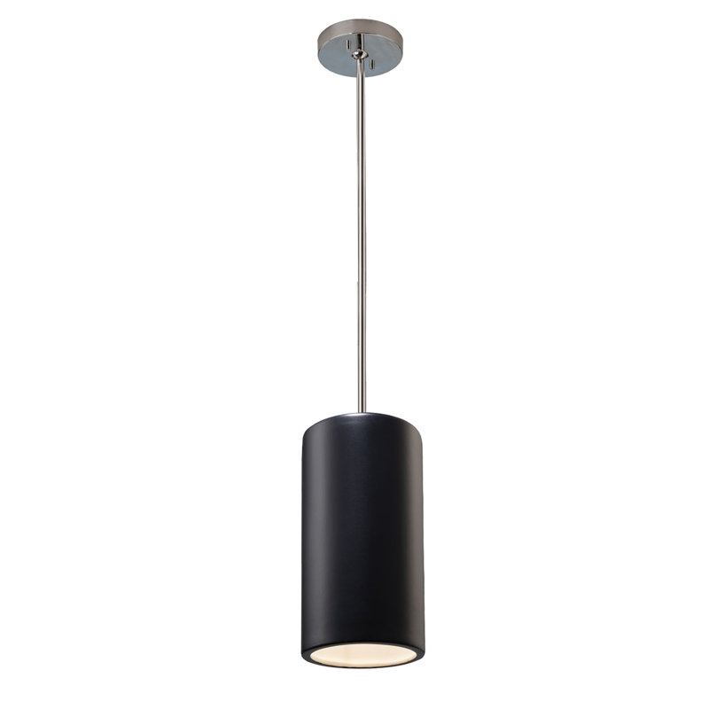 Luminaire suspendu cylindrique - tige rigide, Chrome poli, Noir mat carbone, H 61 po x l 7 po x P 7 po
