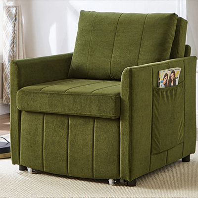 Canapé-lit rembourré convertible, canapé-lit coulissant de 31,5 po avec dossier réglable à 5 positions, poches latérales et panier de rangement, chaise-lit pliable, méridienne pour le salon, appartement
