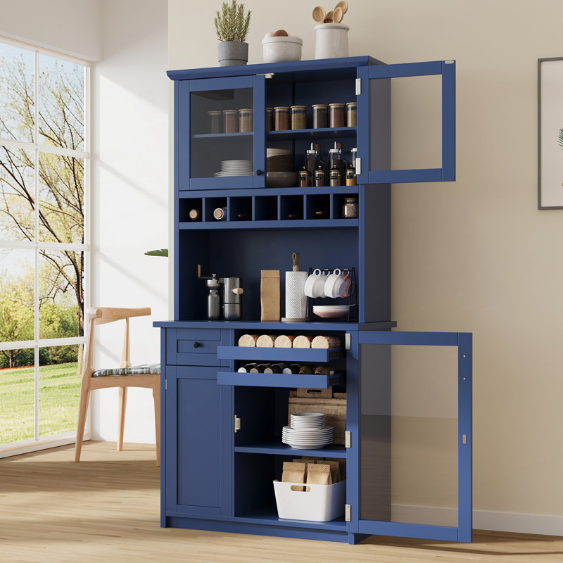Buffet autoportant avec huche, grande armoire de rangement pour garde-manger avec support à vin et tablettes réglables pour la salle à manger