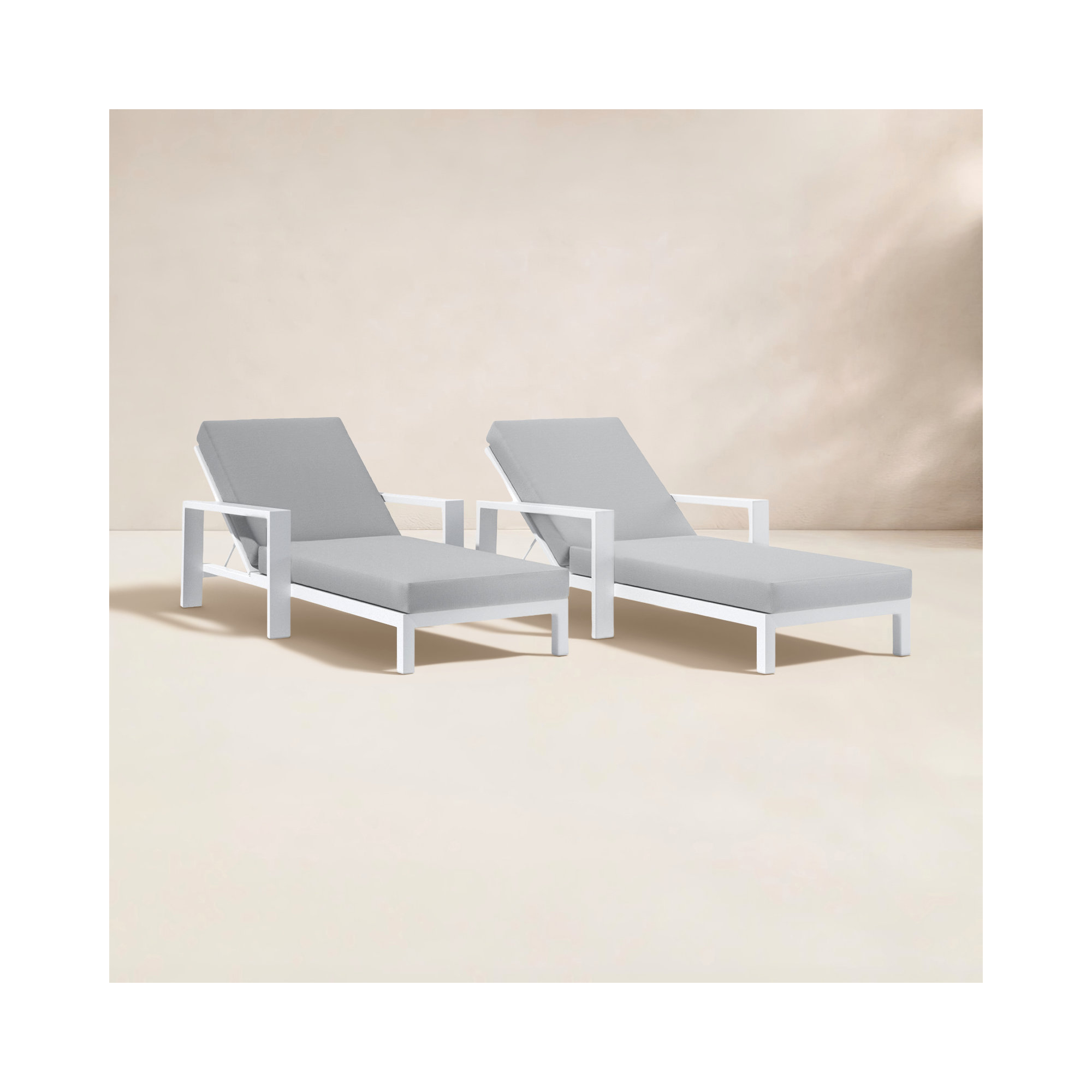 Hoyt 35'' Outdoor Metal Chaise Lounge, Grayish Cushion/Snow White Frame