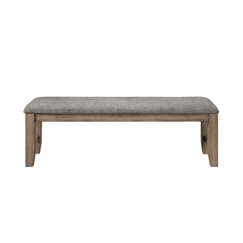 Banc de salle à manger Harris, tissu gris, bois d'hévéa massif brun, 60 po