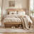 Farmhouse Queen Storage Platform Bed Frame with Drop-Down Side Cabinets & Open Cubbies, 45" Wood-Grain Headboard, No Box Spring Needed, Pale Oak-1103158305-1103158316