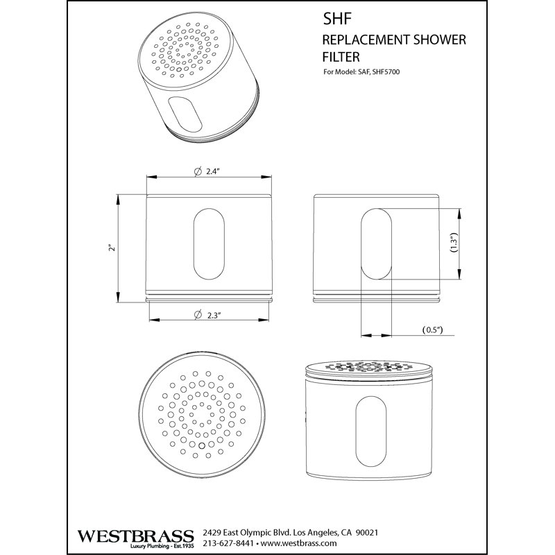 SHF Replacement Filter Cartridge for Shower Arm and/or Fixed Shower Head