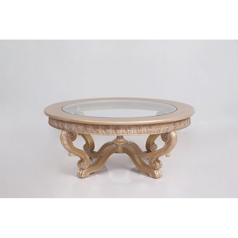 Phillippi Glass Top Coffee Table, Antique Dark Champagne