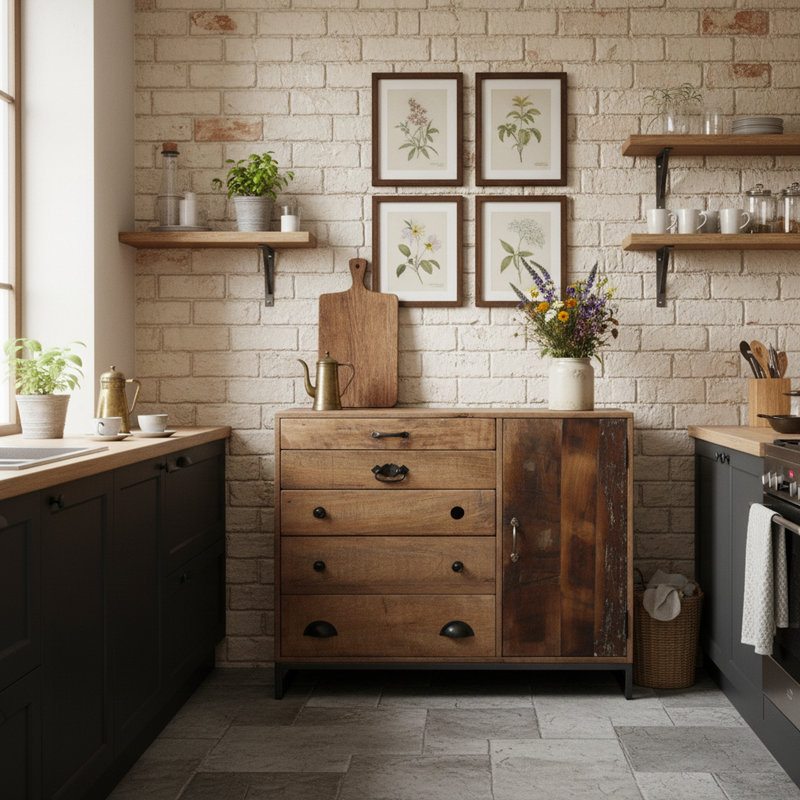 Melba Solid Mango Wood Entryway Cabinet with Drawers & Door – 36” Rustic Console Storage Cabinet in Natural Medium Finish 