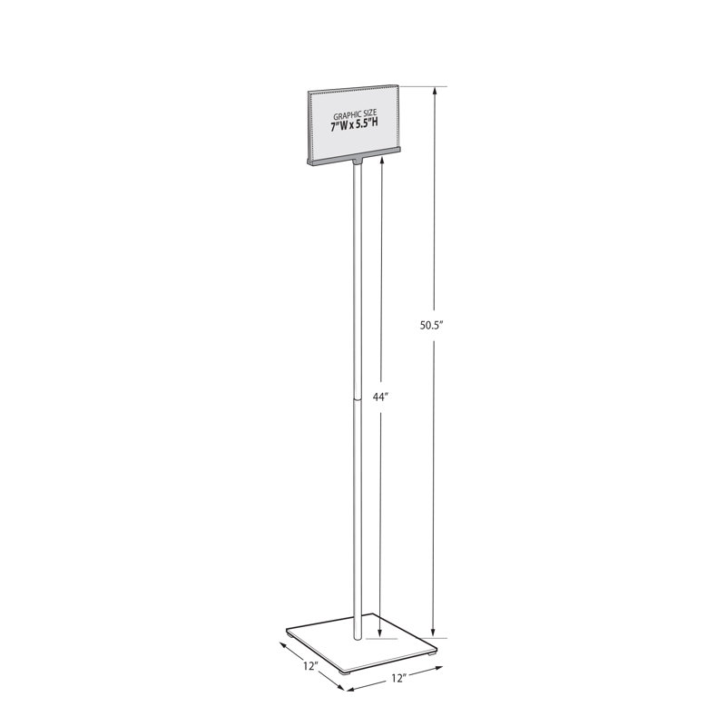 Porte-affiche piédestal à deux faces sur base carrée en métal, L 7 po x H 5,5 po