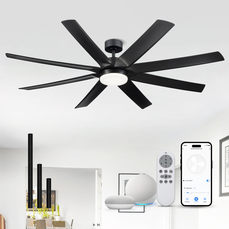 Ventilateur de plafond 70 pouces 22w noir et or avec lumières DEL, 8 pales avec télécommande Alexa et application, Noir mat