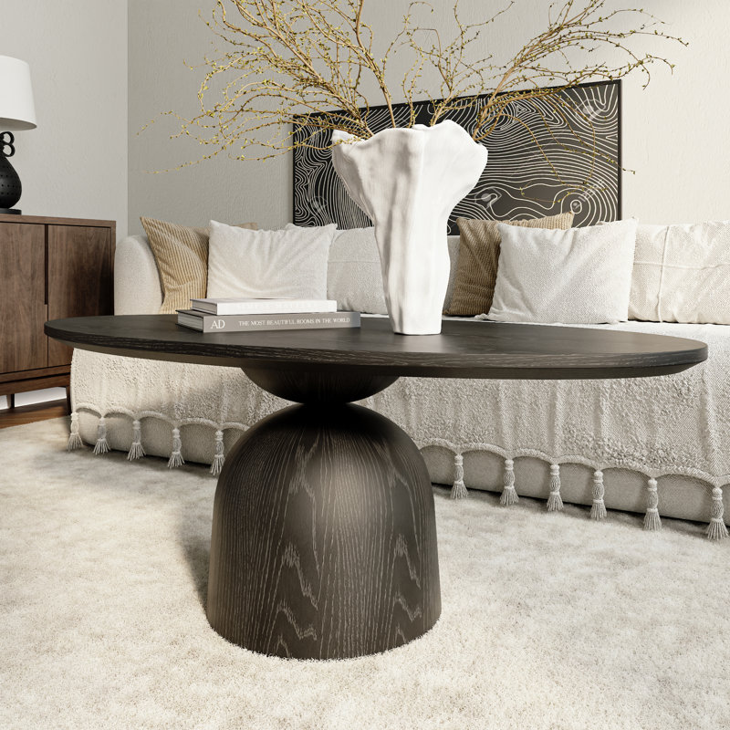 Meranda Modern Black Solid Wood Coffee Table, Oval Center Table With Rounded Edges End Table For Living Room, Easy To Assemble