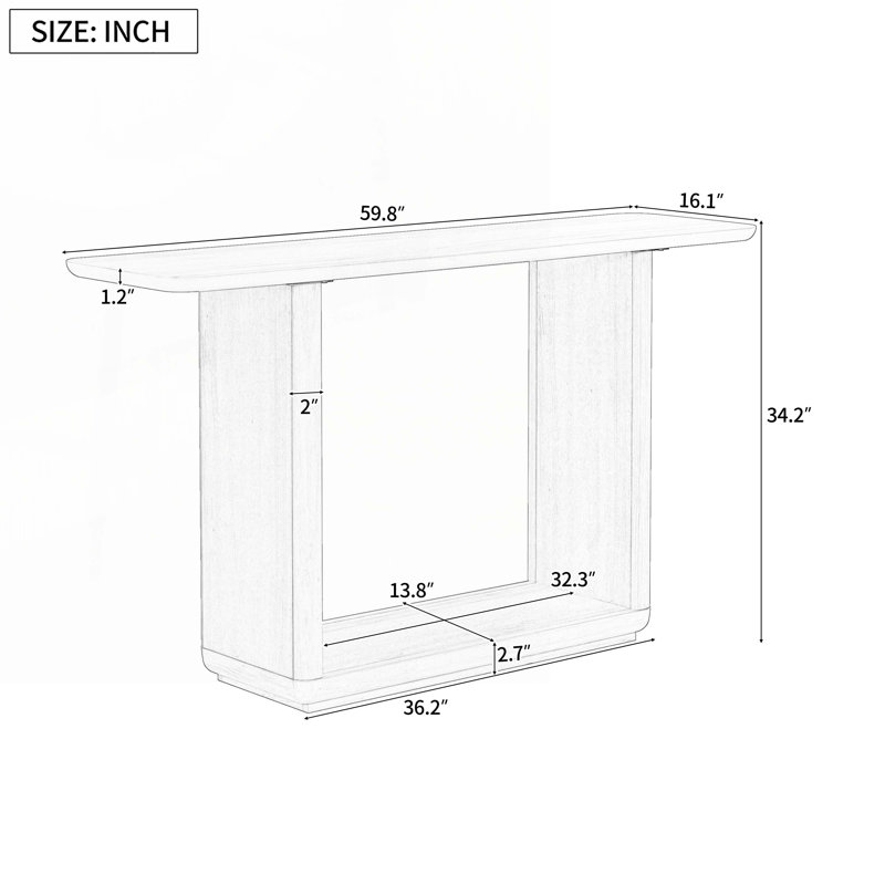 Wood Console Table with Curved Corners ,Shelf, Brown