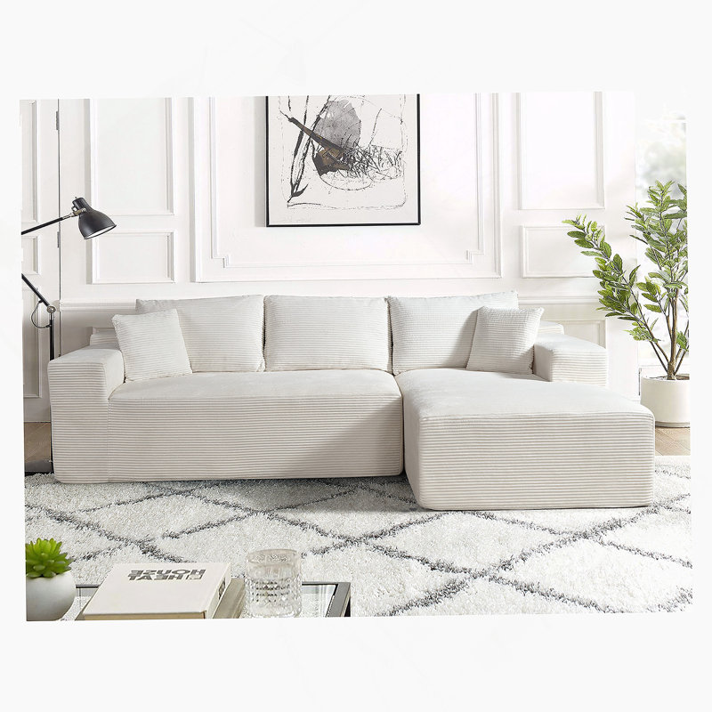 Ensemble de canapé convertible en L 2 pièces en velours côtelé avec coussins, canapé modulaire 3 places pour des espaces de vie polyvalents