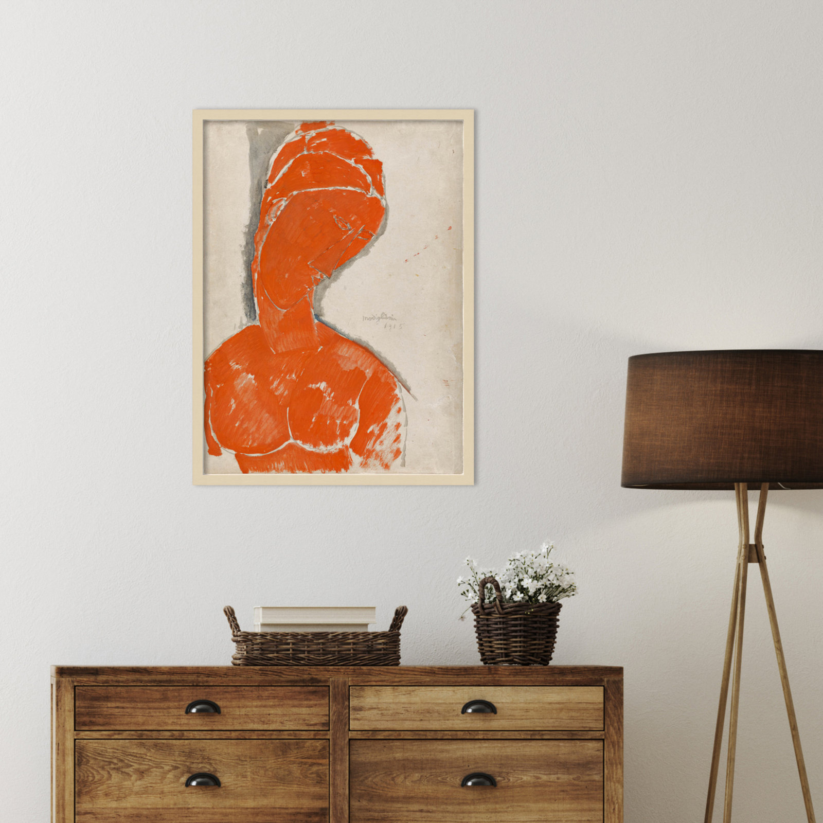 Rune "Female Bust in Red" Print, Brown, 33" H x 25" W