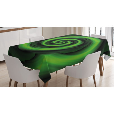 Spires Tablecloth, Digitally Generated Swirling Decreasing With Vibrating Colors Print, Rectangular Table Cover For Dining Room Kitchen Decor, 52" X 70", Green