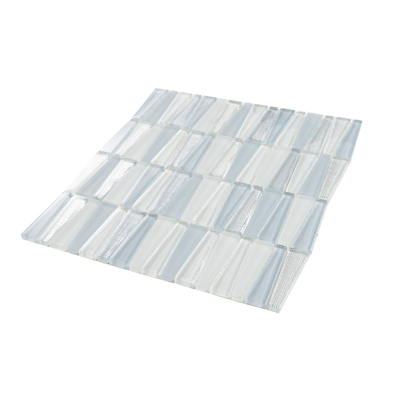 1" x 3" Glass Brick Joint Mosaic Wall and Floor Tile, White/Blue