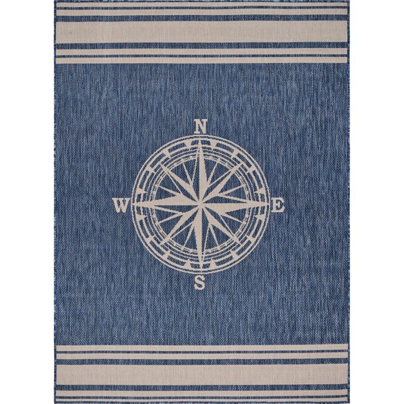 Areefa Medallion Blue/White Power Loomed Indoor/Outdoor Area Rug, Rectangle 3' x 5'