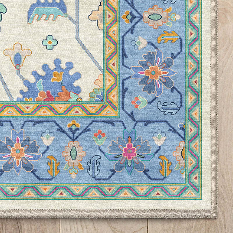 Bungalow Rose Adrith Antalya Modern Vintage Boho Ivory Blue Multi Area Rug, Rectangle 6' x 9'