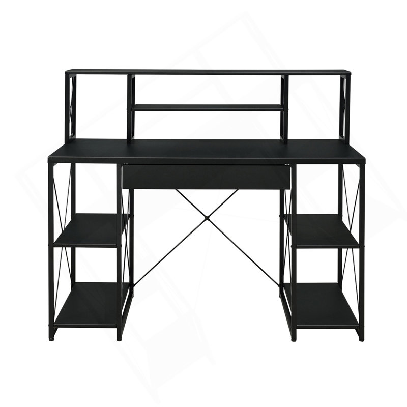 Writing Desk With One Drawer And 8 Open Compartment, Black, 41" H x 24" W x 47" D, Black