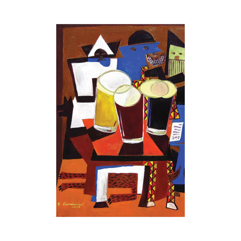 «Three Musisans After Hours» par Scott Clendaniel - peinture sur toile tendue, H 12 po x l 8 po x P 0,75 po