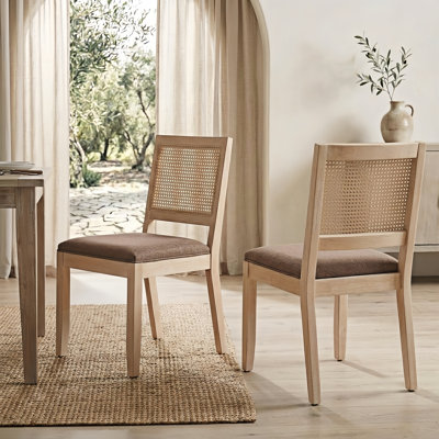 Side Chair Dining Chairs Mid Century Modern Solid Wood Dining Chair with Rattan Backrest (Set of 2)